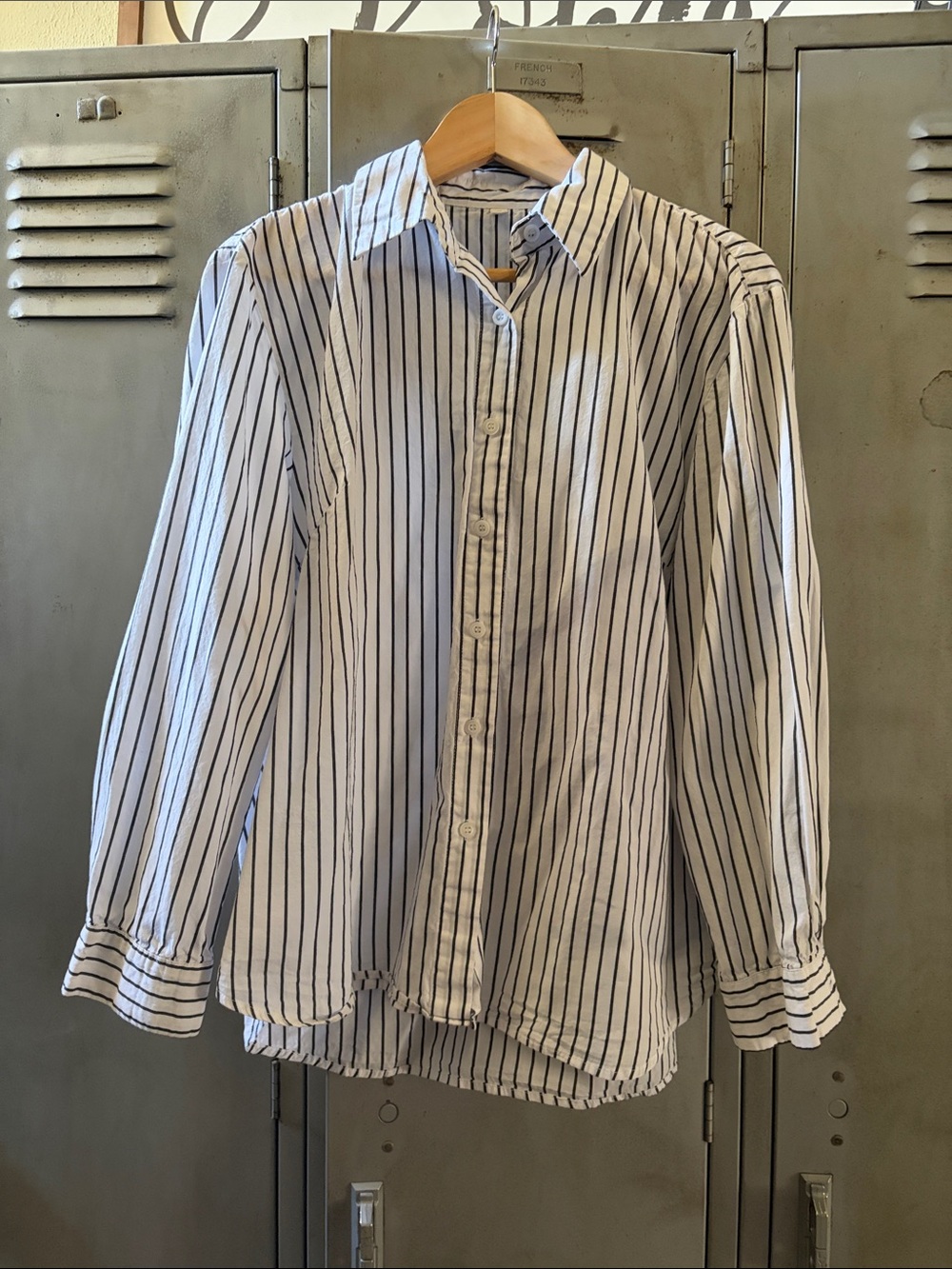 Women’s White Striped Button-Up Shirt